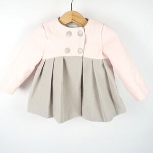 Tahari Baby Coat‎ Kids 6-9M Pink Grey Colorblock Pleated Outerwear